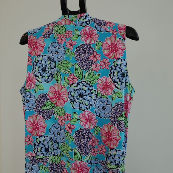 IBKUL Larisa Dress Size Large Turquoise Floral Drawstring Sleeveless Golf Tennis - Picture 5 of 11